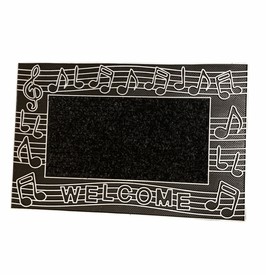 MUSIC THEMED WELCOME DOOR MAT BLACK SILVER COLOUR