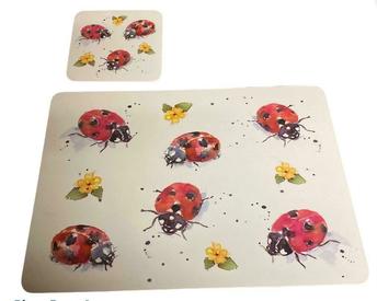 LADYBIRD 4x PLACEMAT COASTER SET Hardback Dining Table Food Drink Mats by The Leonardo Collection