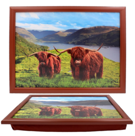 Highland Cow & Calf Laptray with Cushioned Bean Bag Base by The Leonardo Collection