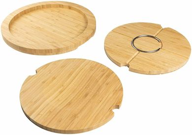 Wooden Bamboo 36cm Deluxe Chopping Carving Board 5-in-1 Round Multi-Board Set