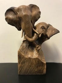 Wood Effect Elephant & Calf Bust Statue by Leonardo Collection