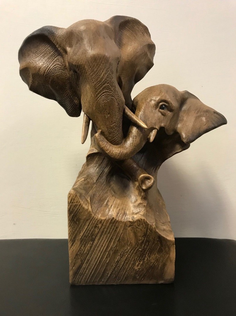 Elephant & Calf Ornament Elephants Head Statue Bronze Effect Leonardo Collection 