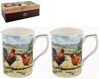 The Leonardo Collection Cockerel and Hen Set of 2 Mugs Fine China