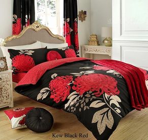 Black & Red Kew Floral Duvet Cover Bedding Set
