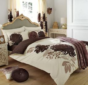 Kew Cream and Brown Floral Duvet Set - Single, Double and King