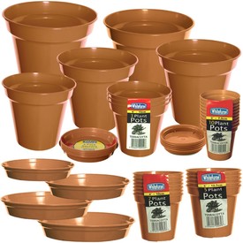 Packs of Plastic Terracotta Plant Pots Garden Flowers Plants & Range of Saucers