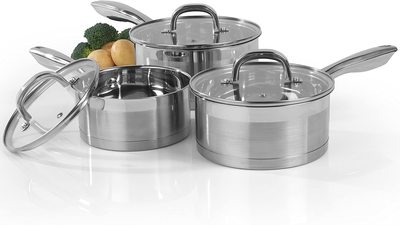Salter Set of 3 Timeless Collection Sauce Pans Stainless Steel
