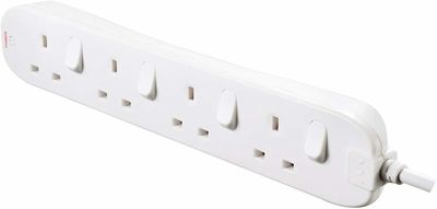 Masterplug Four Socket Extension Lead 2 Metre Cable Induvial Switches - White