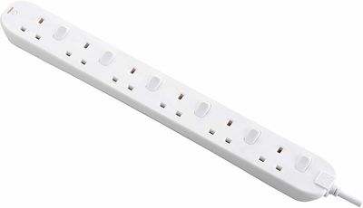 Masterplug Six Socket Extension Lead 2 Metre Cable Induvial Switches - White