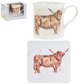 Country Life Highland Cow Mug and Coaster Set by The Leonardo Collection
