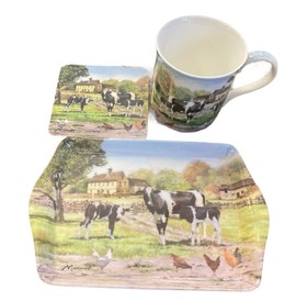 farmyard cow mug coaster tray set by The Leonardo collection