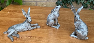Silver Colour Set of 3 Hare Statues By Leonardo Collection