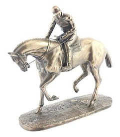 Bronze Colour Horse and Jockey Statue BNIB Horse Racing Gift