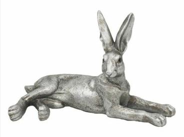 Silver Colour Lying Hare Statue by The Leonardo Collection