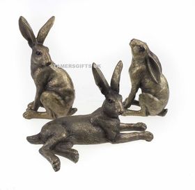 The Leonardo Collection Set of 3 Hares Sculptures in Bronze Colour