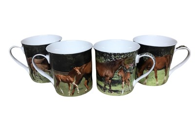 4x Brown Horse Mugs Made from Fine China