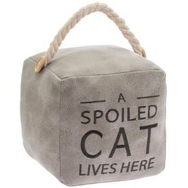 Faux Leather Grey A Spoiled Cat Lives Here Doorstop Cube