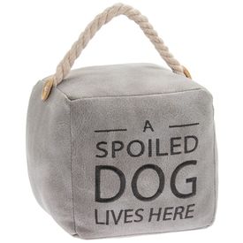 Faux Leather Grey A Spoiled Dog Lives Here Doorstop Cube