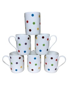 FINE Bone China Mugs Set of 6 Multi Coloured Spots Spotty Mugs Gift Set Lyrics
