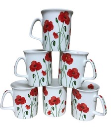 Set of 6 Stem Poppy Mugs Fine Bone China Marlborough Tea Coffee Sets