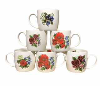Set of 6 Colourful Flower Floral Mugs Fine Bone China