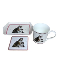 Black Ginger CAT GIFT SET tortoiseshell calico Cat Mug Coaster Tray Gift Set