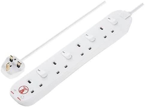 Masterplug Four Socket Power Surge Protected Extension Lead with Individual Switches, 2 Metres