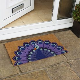 Peacock  Doormat 45cm x 75cm Coir Doormat Latex Backed