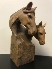 Wood Effect Horse and Foal Bust Statue by Leonardo
