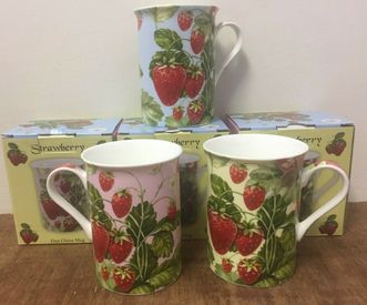Set of 3 Strawberry Tea Mug Set Fine China