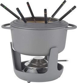 Villeroy & Boch 8 cm Cast Iron Fondue Set for Cheese, Meat, Chocolate, Broth - 6 Colour Coded Forks & Burner Holder Included