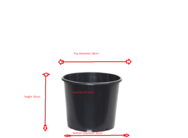 Black 38cm Grow Pot ( 30 Litre Capacity)