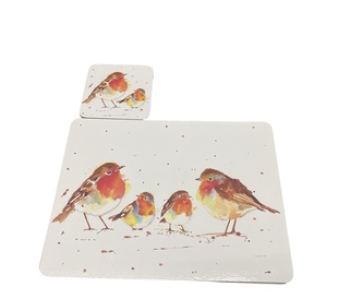 Winter Robin Placemat and Coaster Set - 4 of each