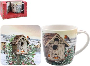 Christmas Robins Mug and Coaster Set