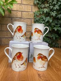 Set of 4 Winter Robin Family Mug Set