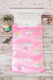 Toddlers Pink Happy Humpbacks 100% Cotton 300TC Reversible Bedding Duvet Set
