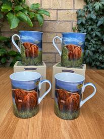 Set of 4 Mugs Highland Cow Design