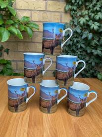 Set of 6 Mugs Highland Stag Design