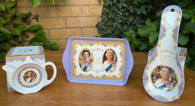 Her Majesty Queen Elizabeth II Melamine Set Spoon Rest, Biscuit Tray Teabag tidy