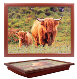 Highland Cow Family Laptray with Cushioned Bean Bag Base