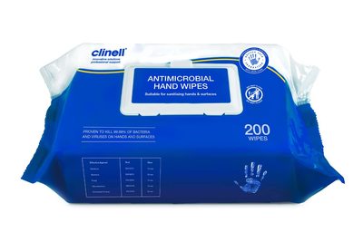 Clinell Antibacterial Hand Wipe Suitable for Hands and Surfaces, Pack of 200