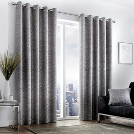 Curtina Leopard Lined Eyelet Curtains, Jacquard Woven Graphite, 90" Width x 72" Drop (229 x 183cm)