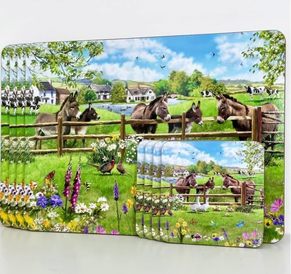 Set of 4 Table Placemats & Coasters - Donkey Farm