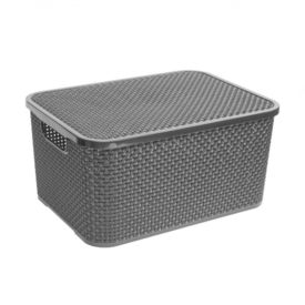 Grey Storage with Lid Rattan Style 19 Litre