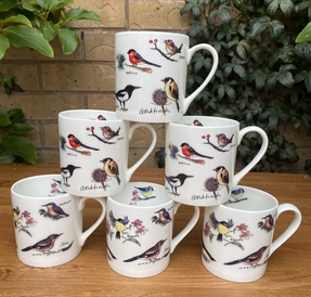 set of 6 fine bone china mugs birds shape ash
