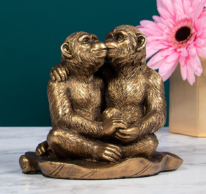 Loving Monkeys on Leaf Statue Bronze Colour LP48290