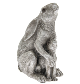 Silver Colour Hare with Baby Statue LP47569