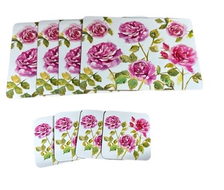 Pink Rose Placemat Coaster Set 4 of each