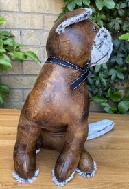 Curved Brown Cat Doorstop Faux Leather