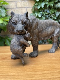 Tiger Ornament with Cub Bronzed